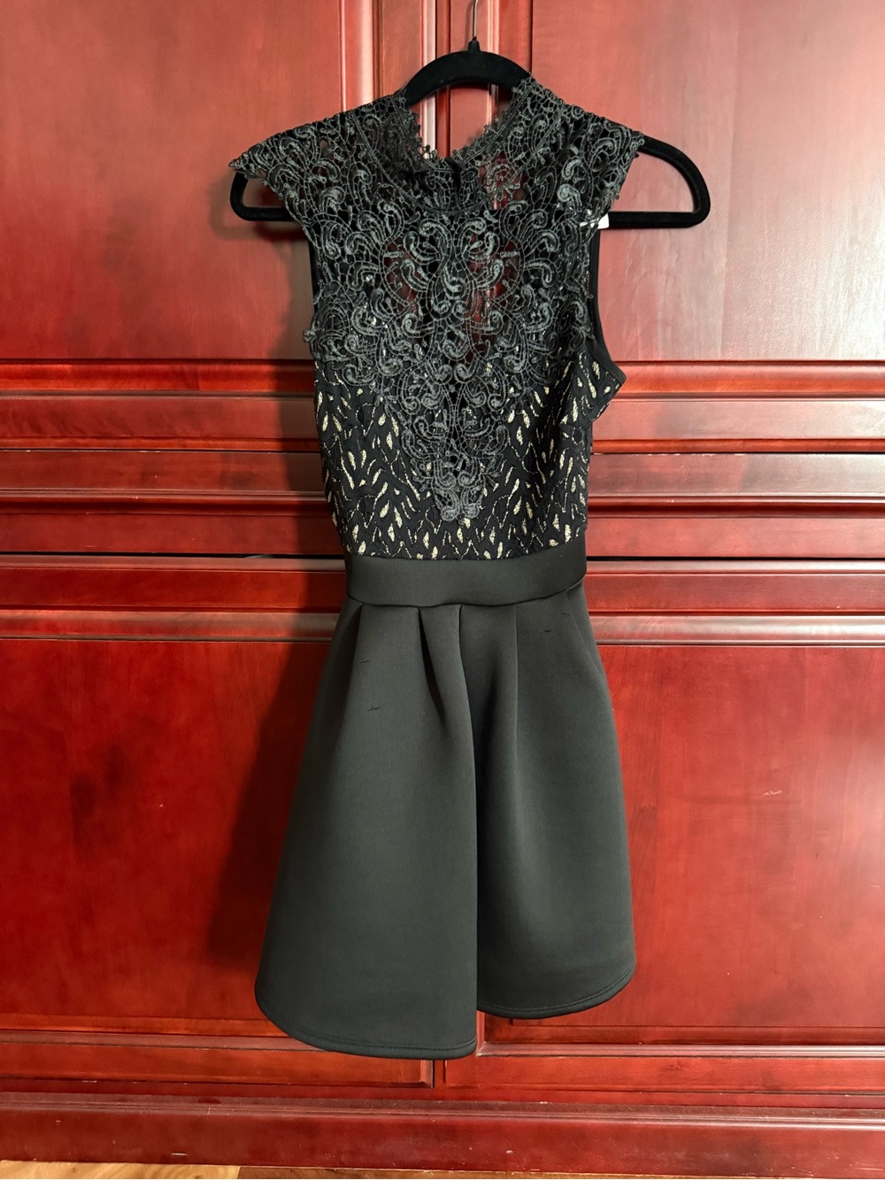 Windsor Black Lace-Overlay Fit & Flare Dress